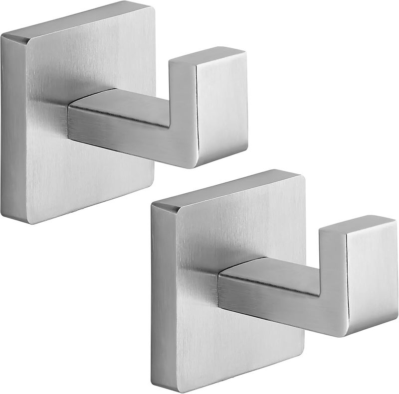 Fenas Heavy Duty Stainless Steel Towel Hooks, Wall Mounted Square Robe Hooks for Bathroom, Kitchen, Bedroom, Hotel Brushed Nickel 2 Pack - Image 1